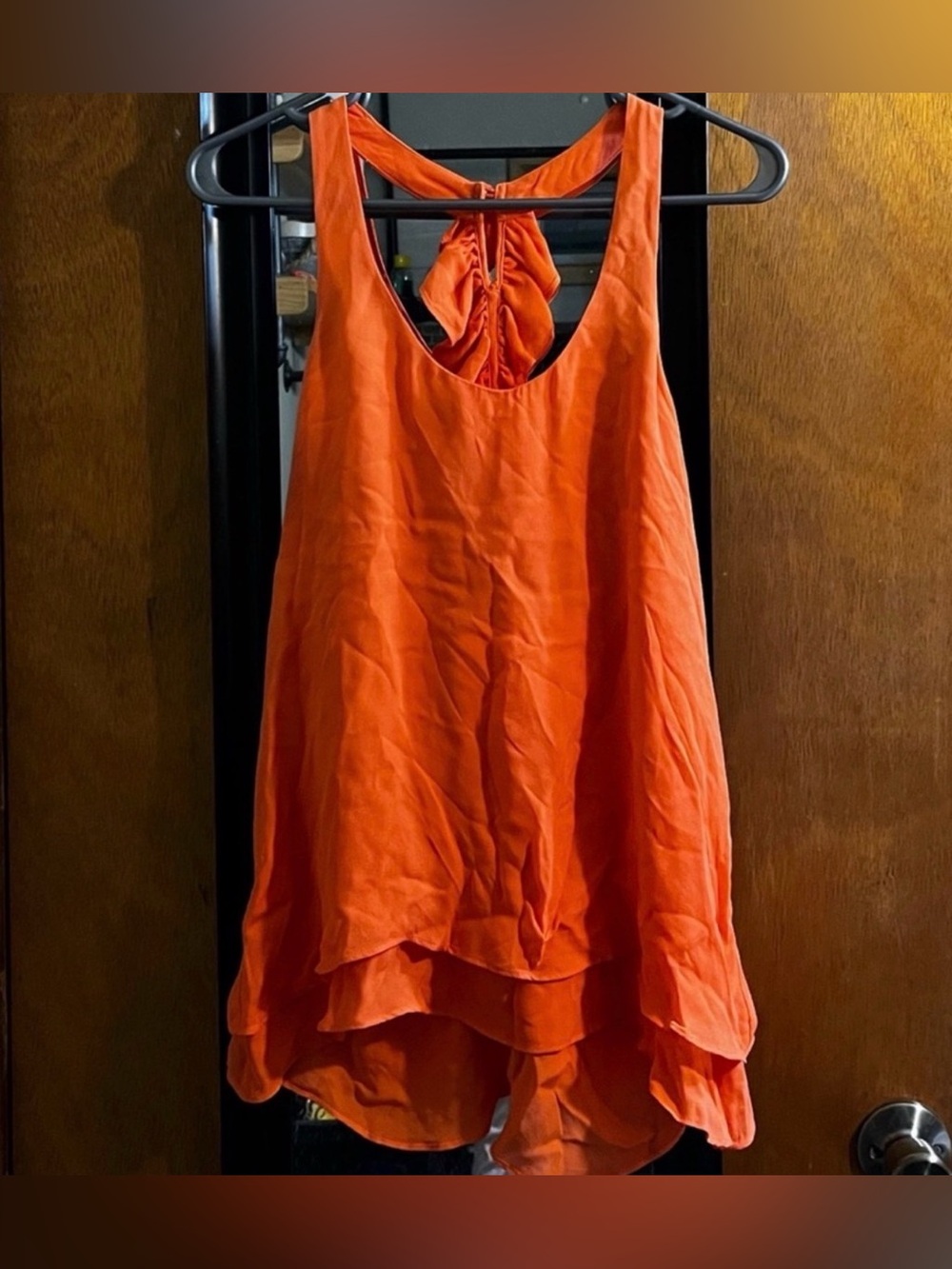 Parker 100% Silk Orange Flowy Ruffled Racerback Tank Top Size Medium